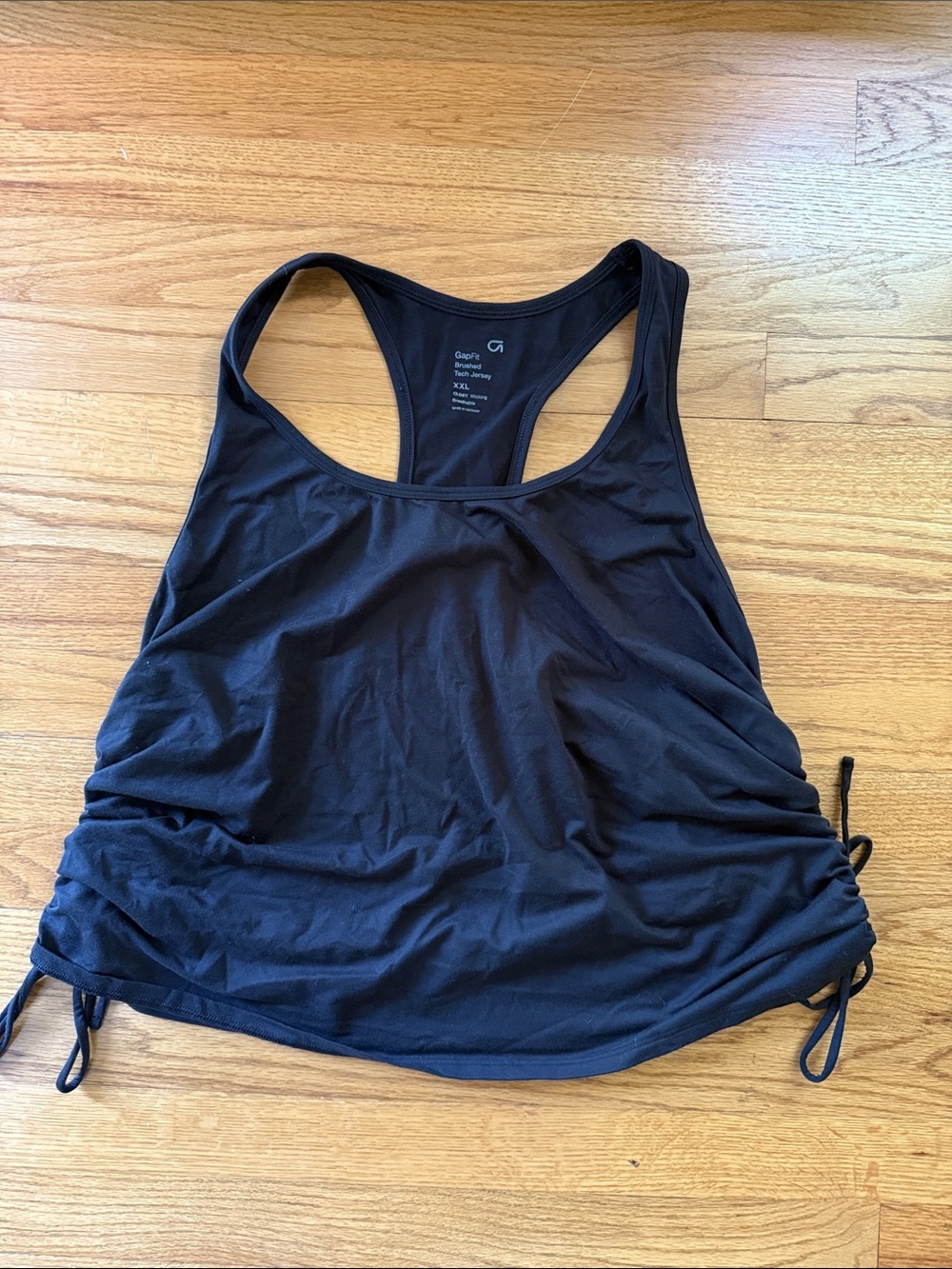 GAP GapFit Black Racerback Side-Ruched Tank Top Brushed Tech Jersey Women XXL